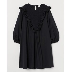 H&M Black Ruffle Trim Tie Back Dress Sz Medium